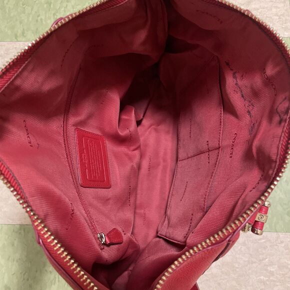 Coach Prairie True Red Pebbled Leather Convertible Chain Satchel Gold - Picture 16 of 16